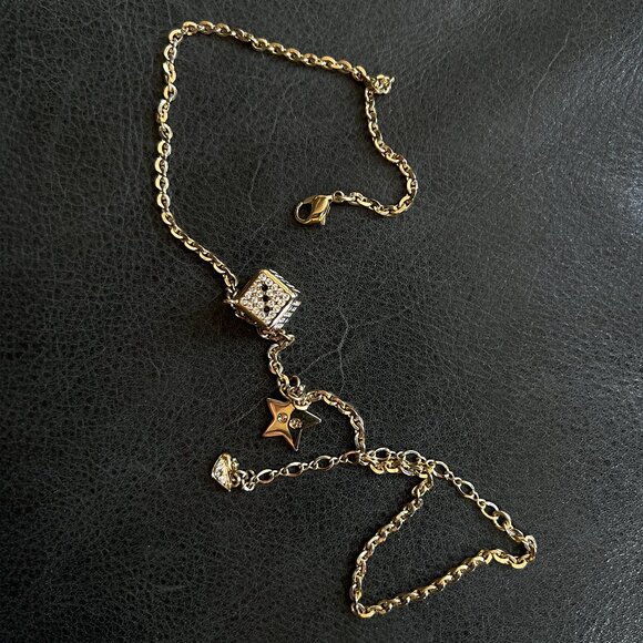 Swarovski Crystal Dice & Star Pendant Necklace Gold-Tone - Picture 4 of 5